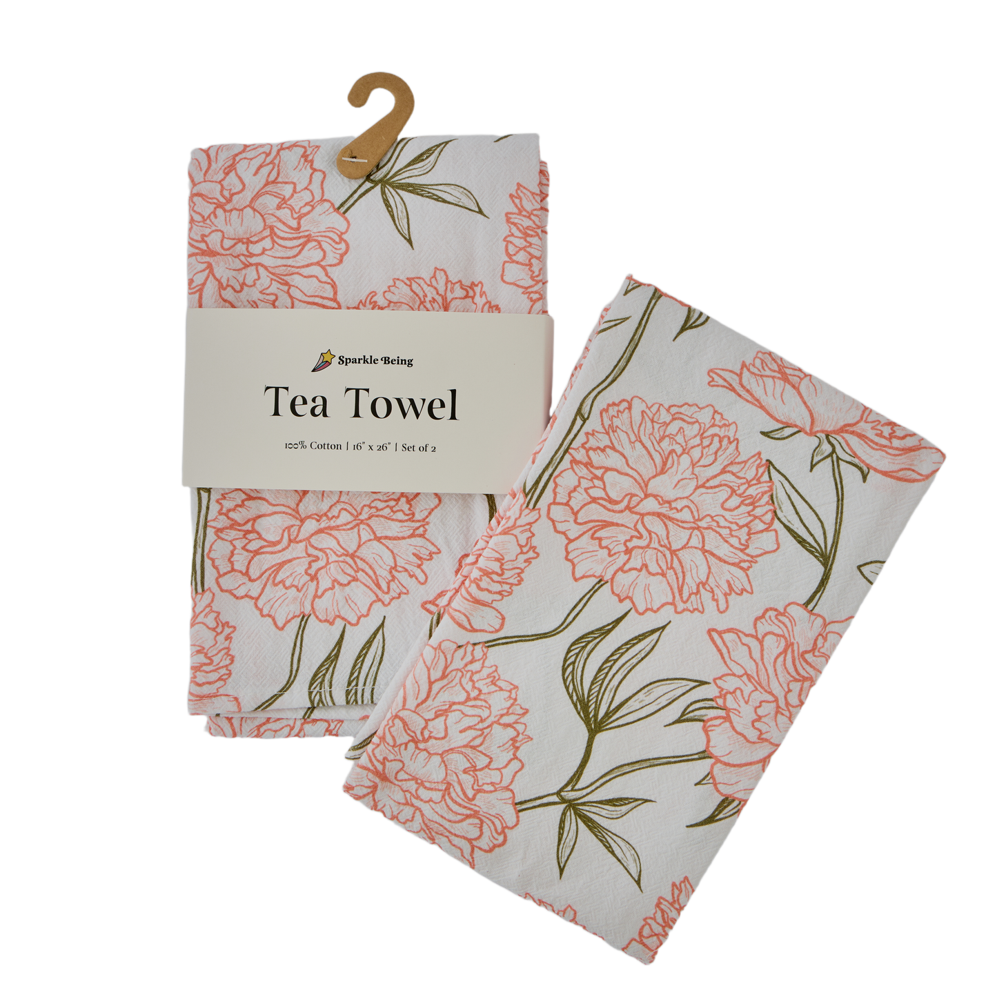 Peony Floral Kitchen Tea Towels – Set of 2 | 100% Cotton Dish Towels
