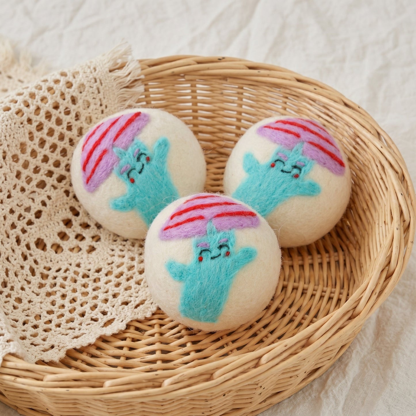 Pink Mushroom Eco Wool Laundry Dryer Balls - Set of 3