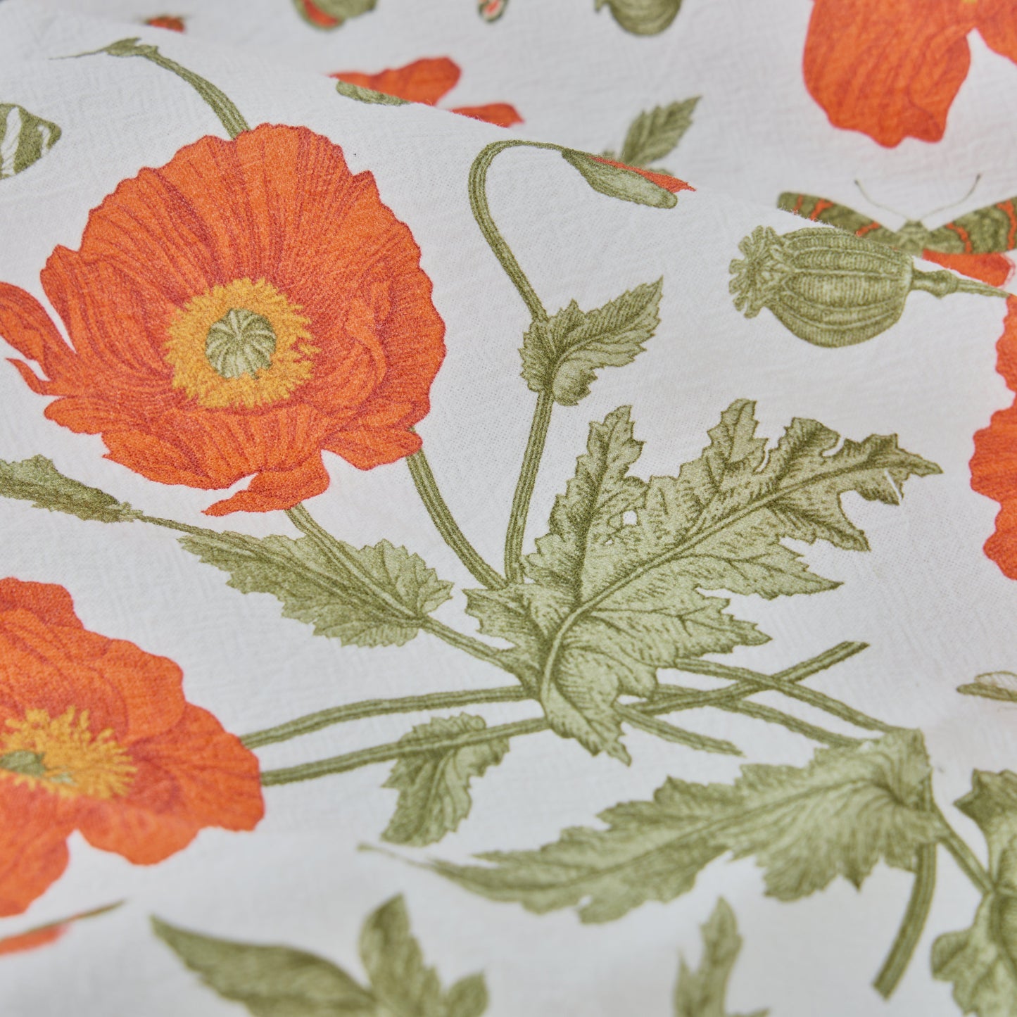 Cotton Tea Towels – Red Poppies with Butterflies Set of 2 | Floral Botanical Dish Towels