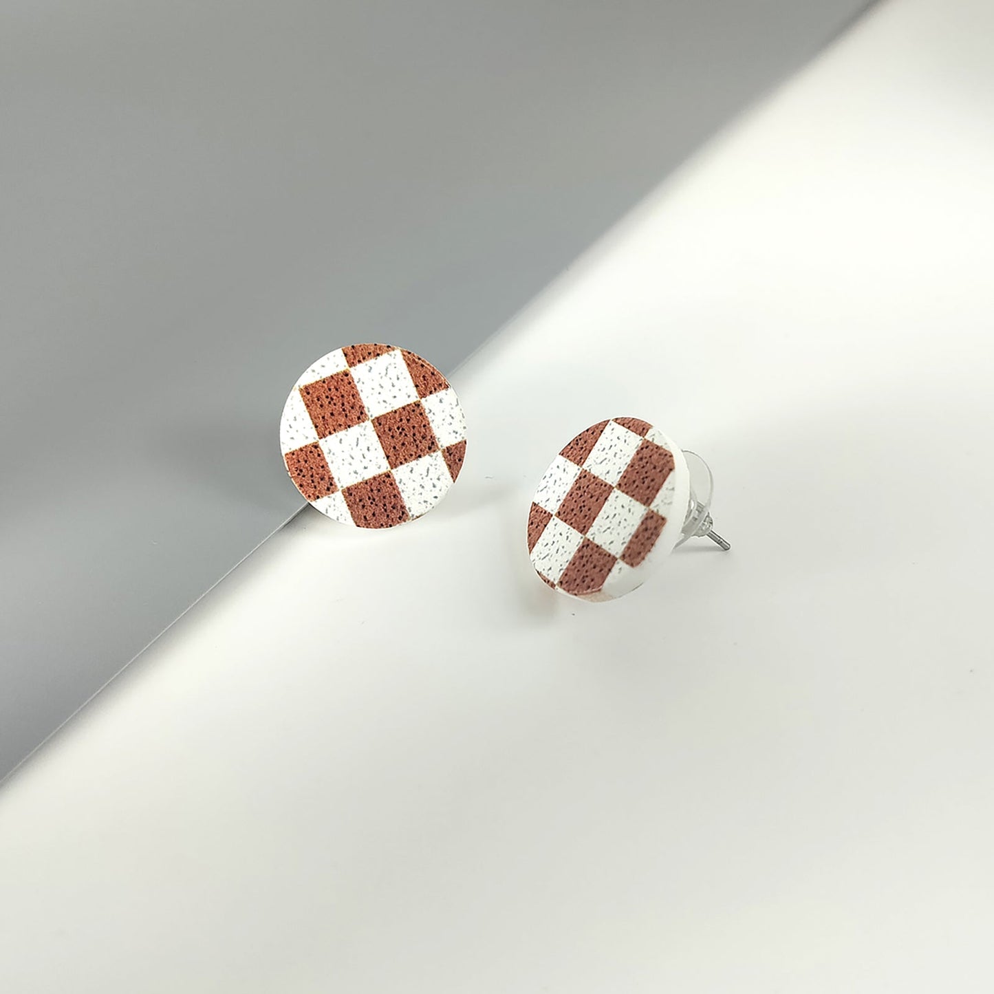 Rustic Check Stud Earrings