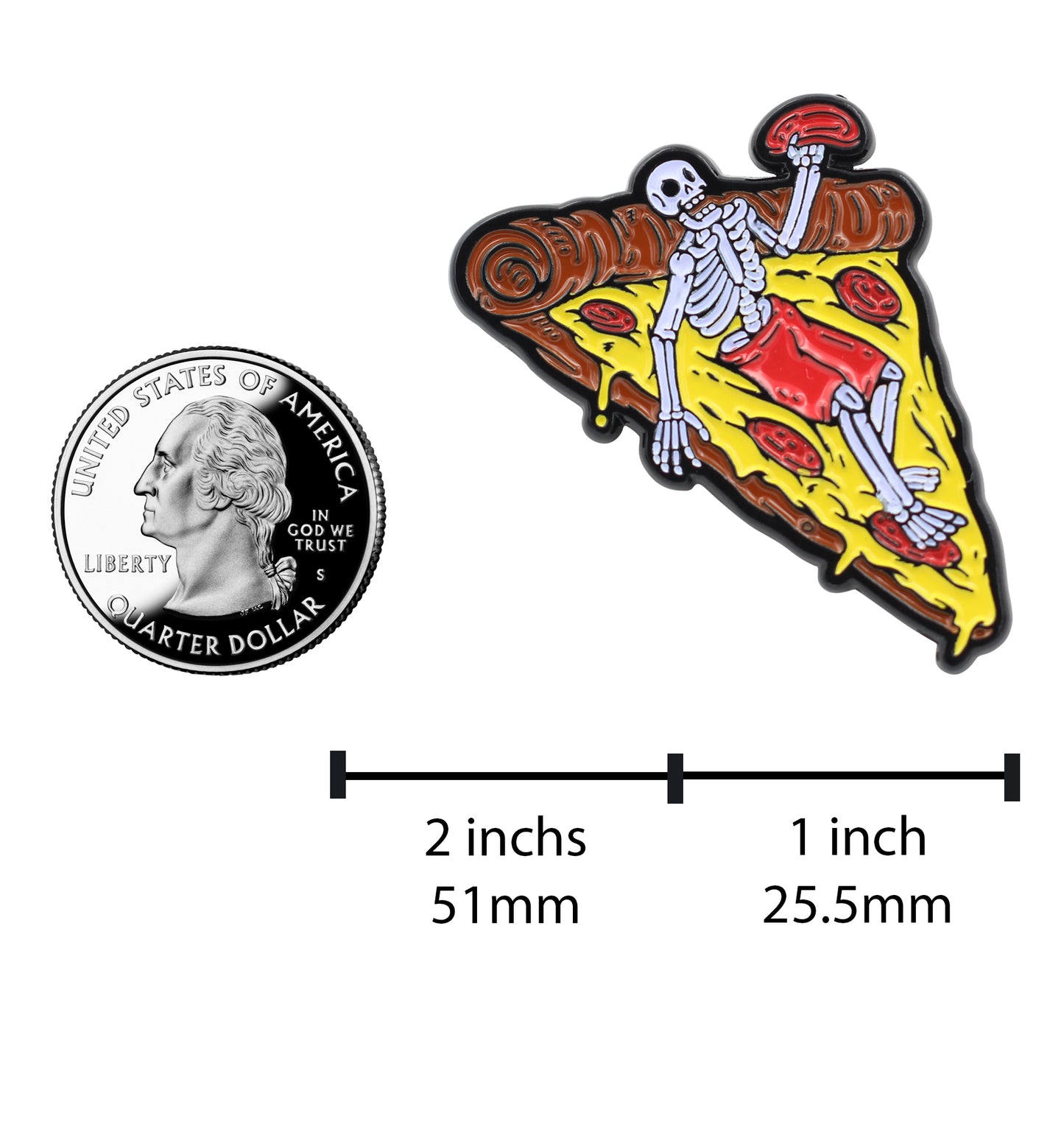 Skeleton Pizza Pin - Pepperoni Pizza Lovers Enamel Lapel Pin