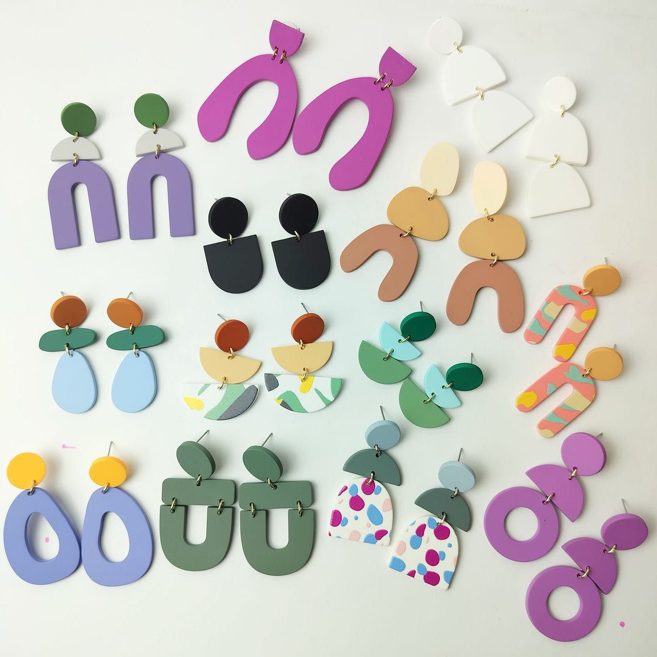Stacked Acrylic Earrings - Confetti Curve