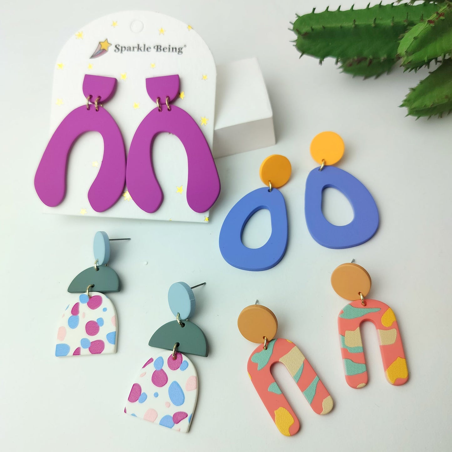 Stacked Statement Acrylic Earrings - Seaside Sun