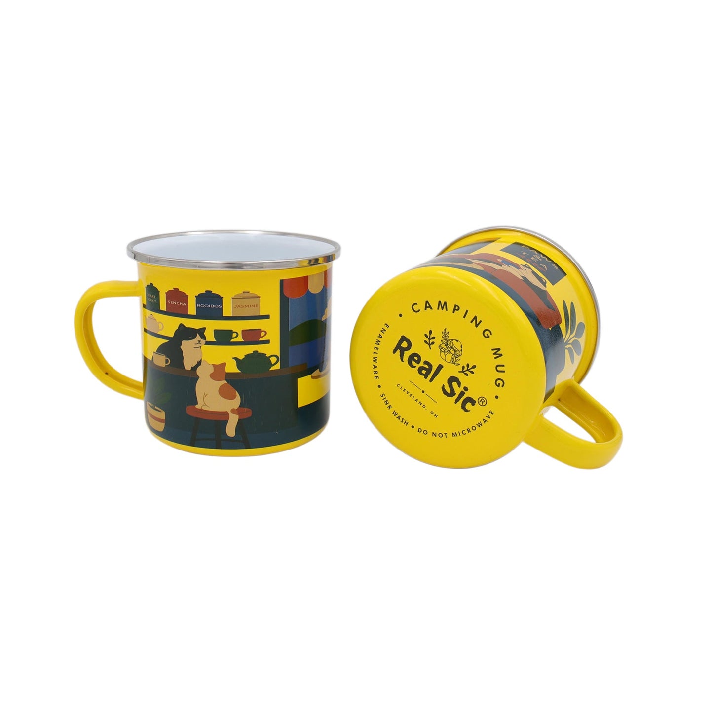 Tea Time Cats 300ml Enamel Mug – Whimsical Cat Design