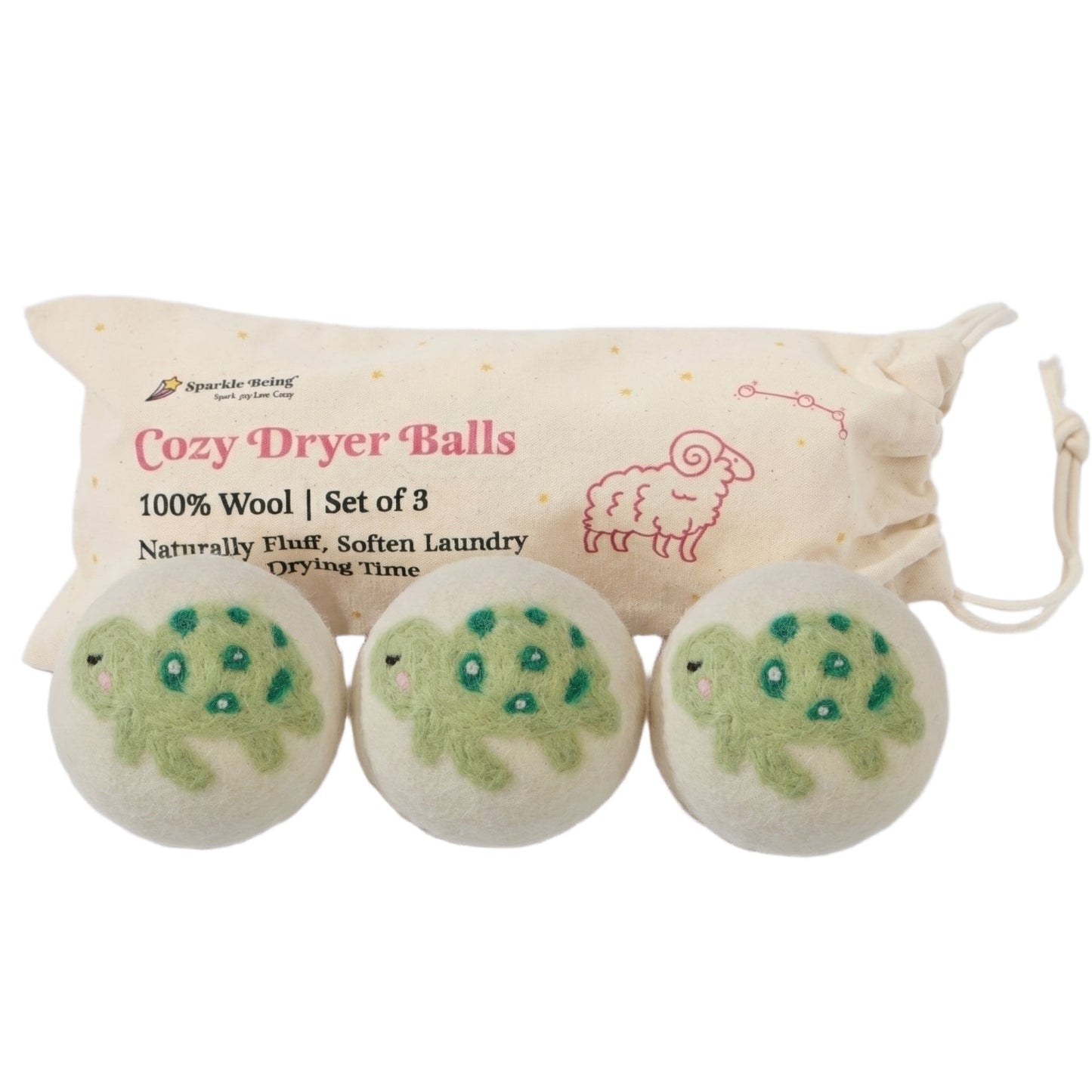 Turtle Wool Laundry Dryer Balls – Set of 3