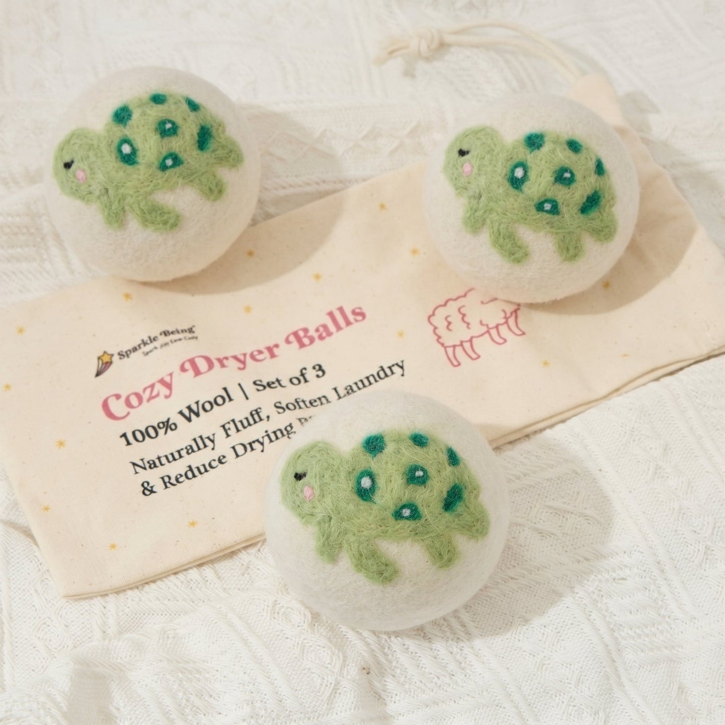 Turtle Wool Laundry Dryer Balls – Set of 3
