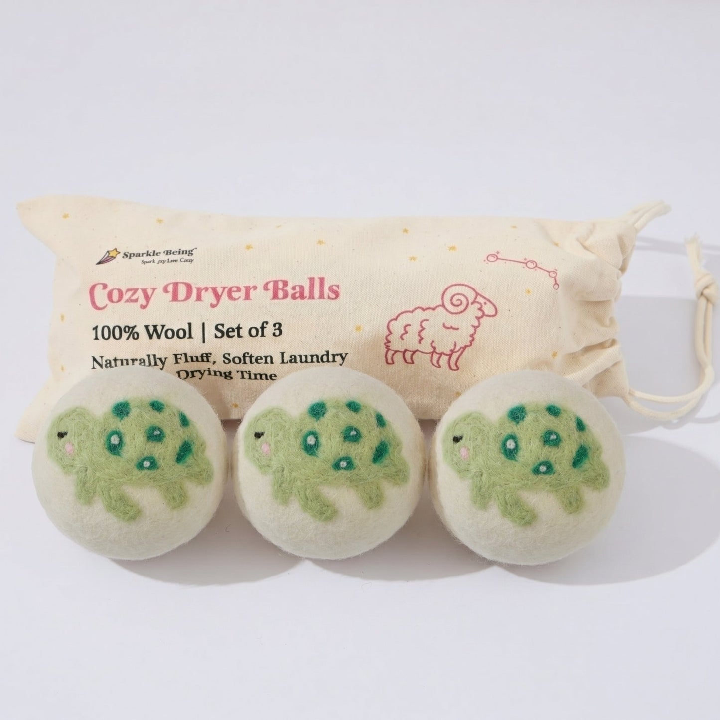 Turtle Wool Laundry Dryer Balls – Set of 3