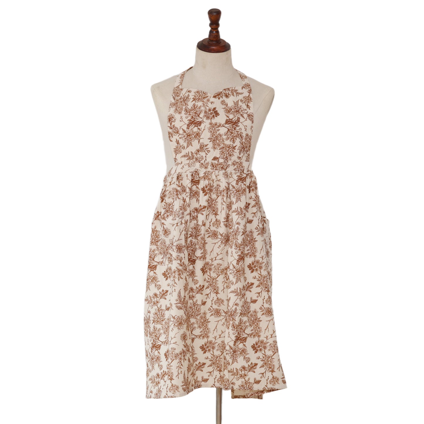Vintage Botanical Garden Toile Apron - Rust Brown