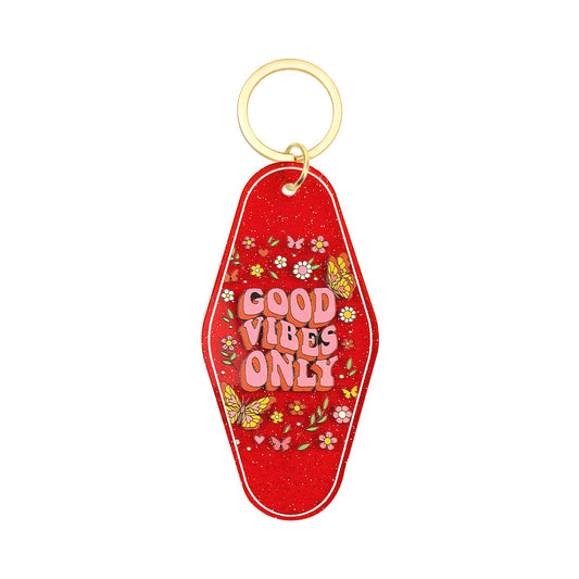 Good Vibes Only Motel Keychain - Vintage Nostalgia Motivational Hotel Keychain