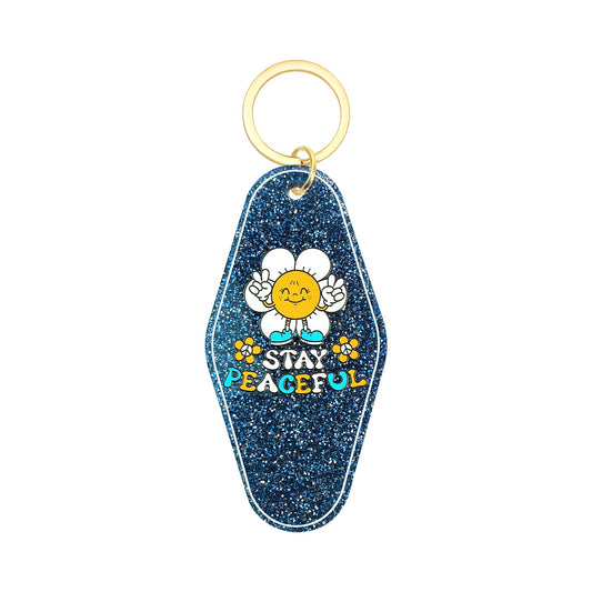 Stay Peaceful Motel Keychain - Vintage Nostalgia Motivational Hotel Keychain