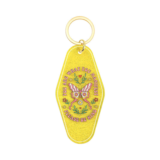 You Are What You Manifest Motel Keychain - Vintage Nostalgia Motivational Hotel Keychain
