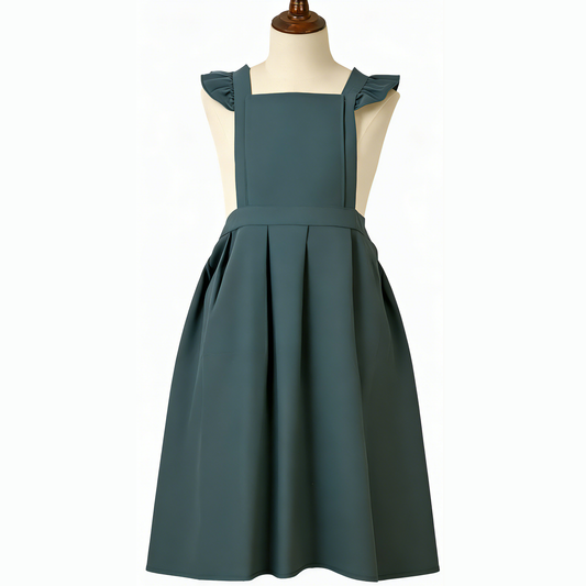 Vintage Cotton Apron with Puffed Shoulder Straps – Deep Green