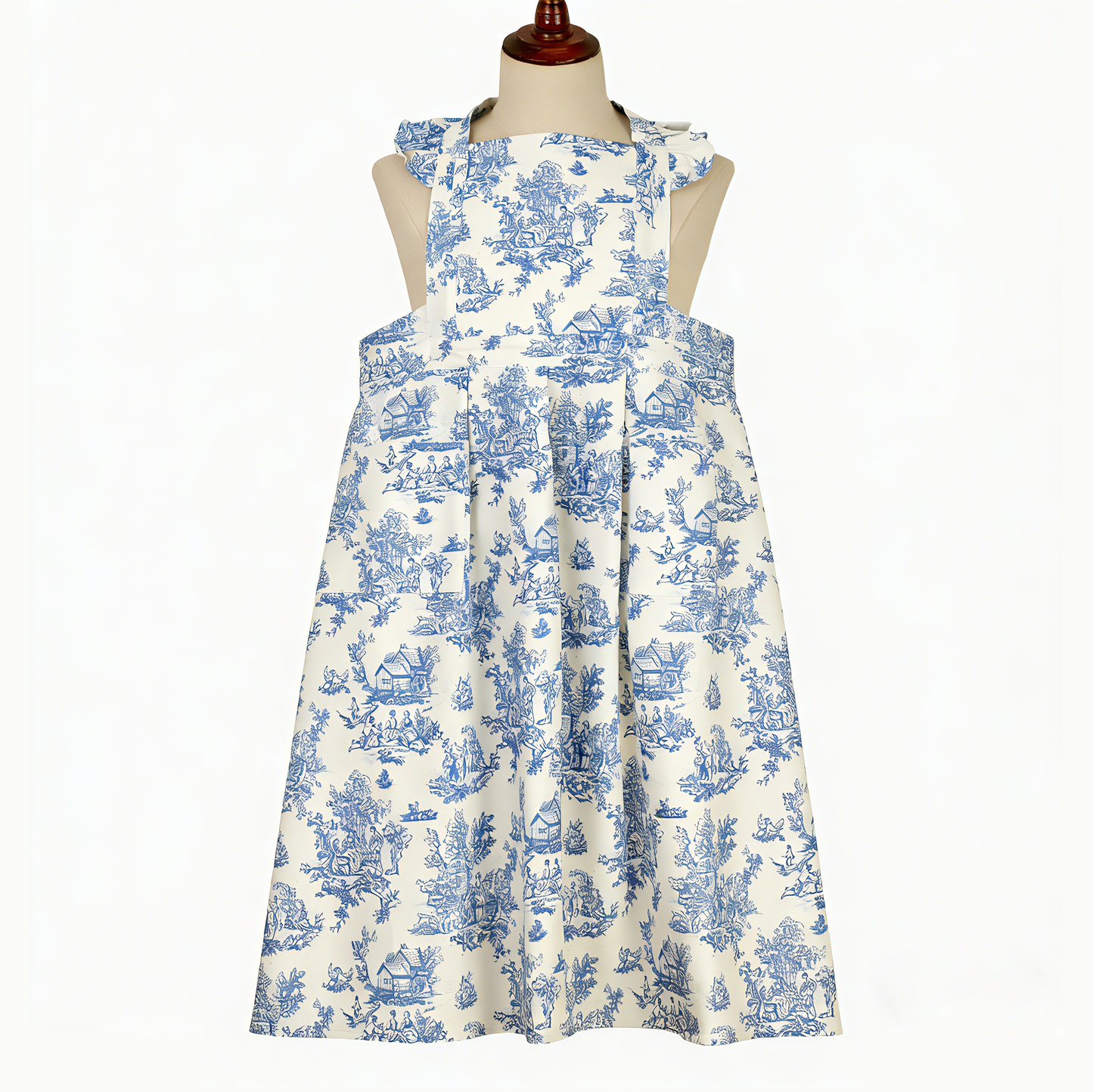 Vintage Cotton Apron with Puffed Shoulder Straps – Blue Toile