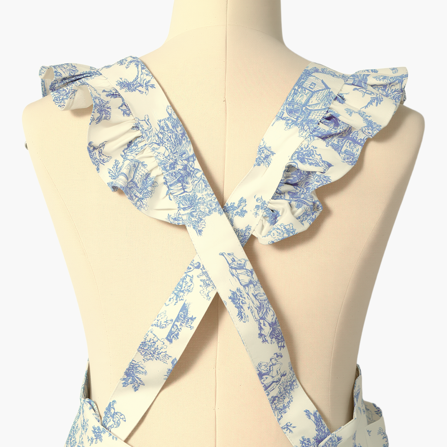 Vintage Cotton Apron with Puffed Shoulder Straps – Blue Toile