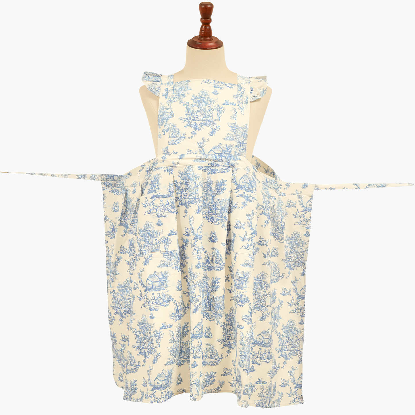 Vintage Cotton Apron with Puffed Shoulder Straps – Blue Toile