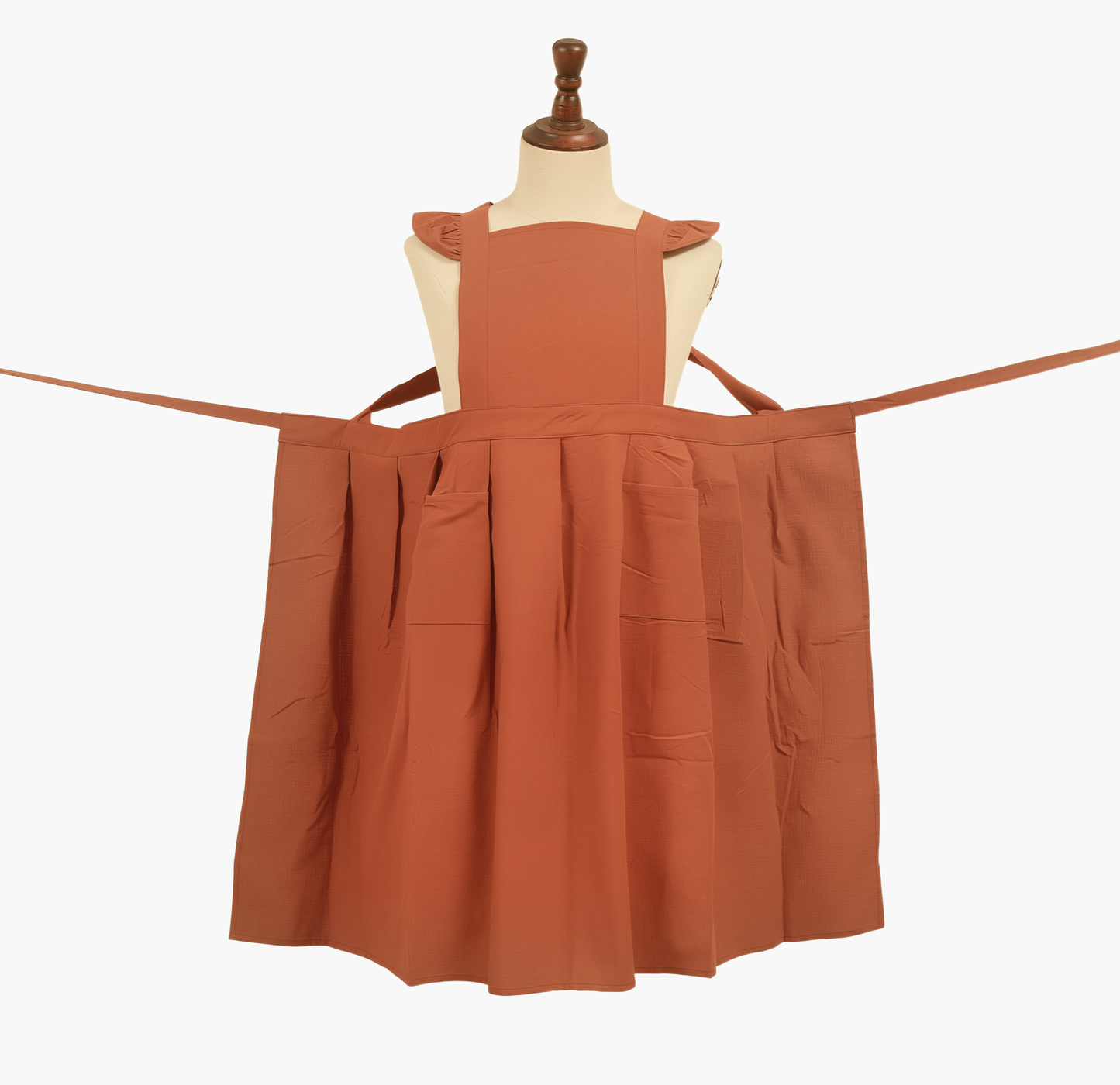 Vintage Cotton Apron with Puffed Shoulder Straps – Warm Brown