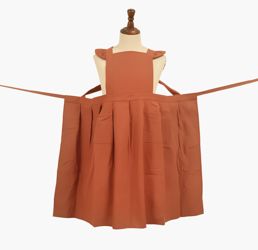 Vintage Cotton Apron with Puffed Shoulder Straps – Warm Brown