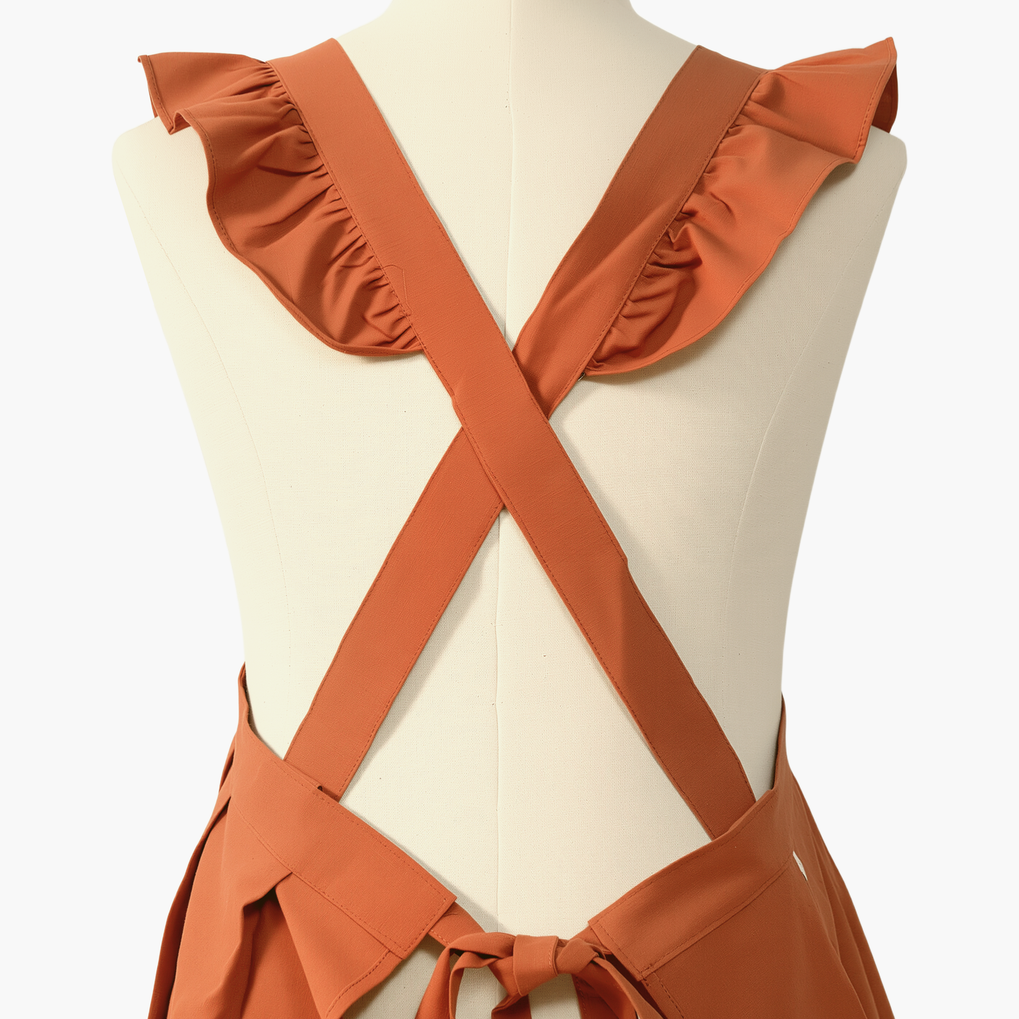 Vintage Cotton Apron with Puffed Shoulder Straps – Warm Brown