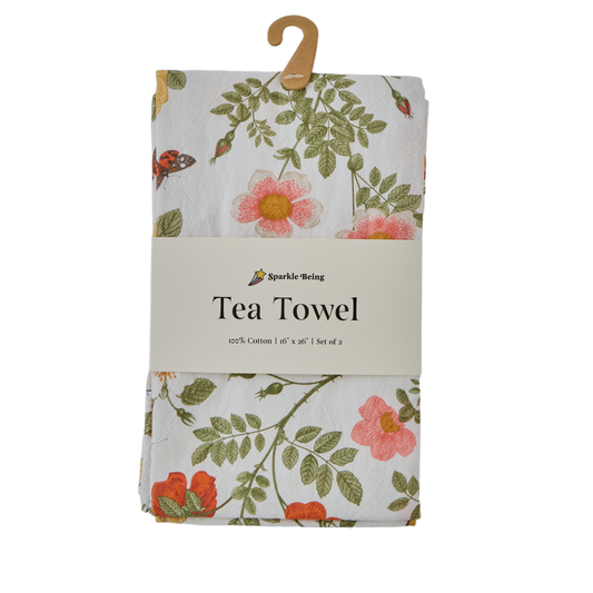 Cotton Tea Towels – Wild Roses with Butterflies Set of 2 | Floral Botanical Dish Towels