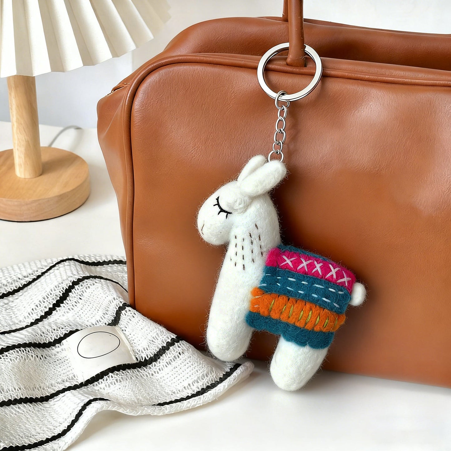 Wool Felt Llama Keychain – Colorful Wool Bag Charm, Cute Alpaca Key Ring
