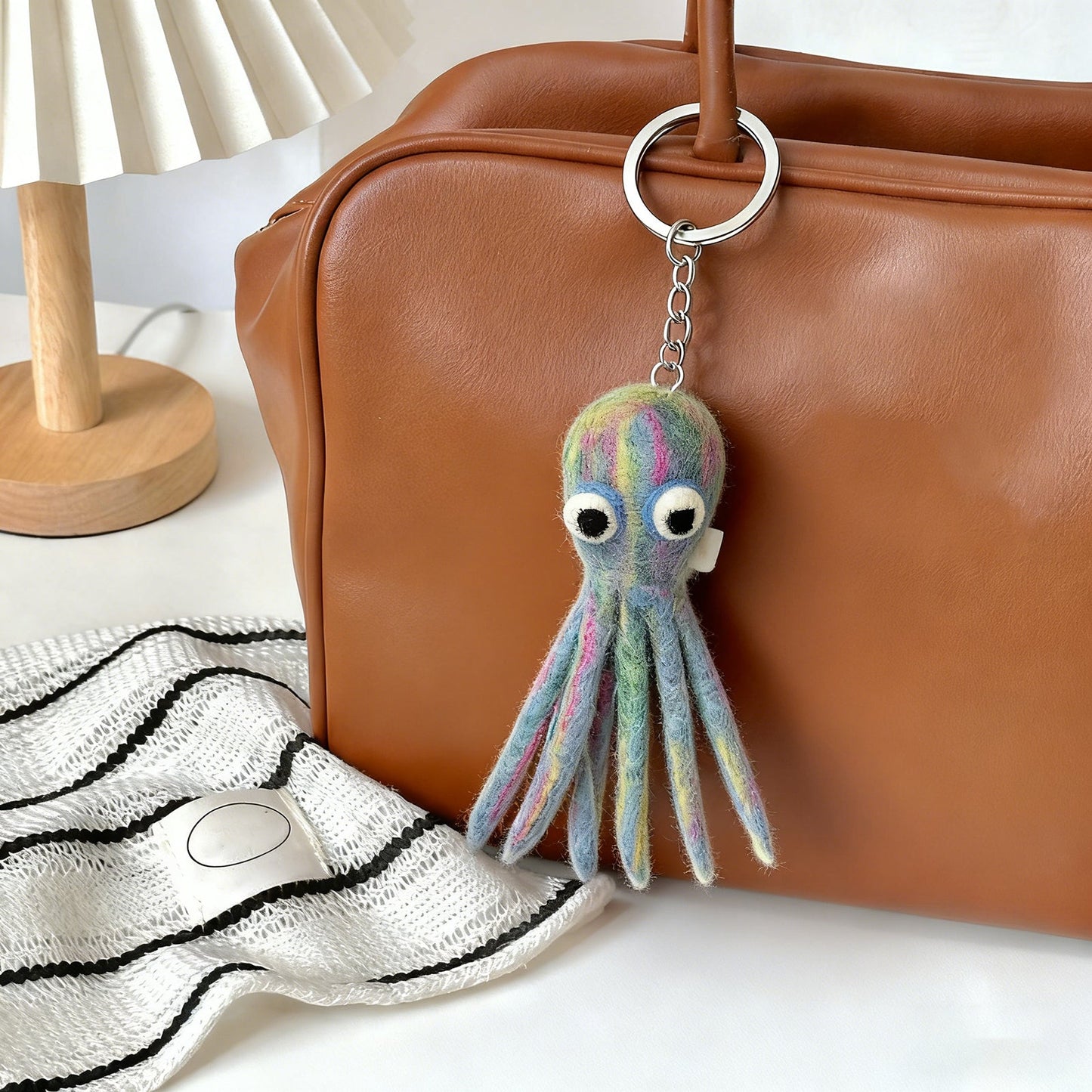 Wool Felt Octopus Keychain – Bag Charm, Cute Ocean Animal Key Ring