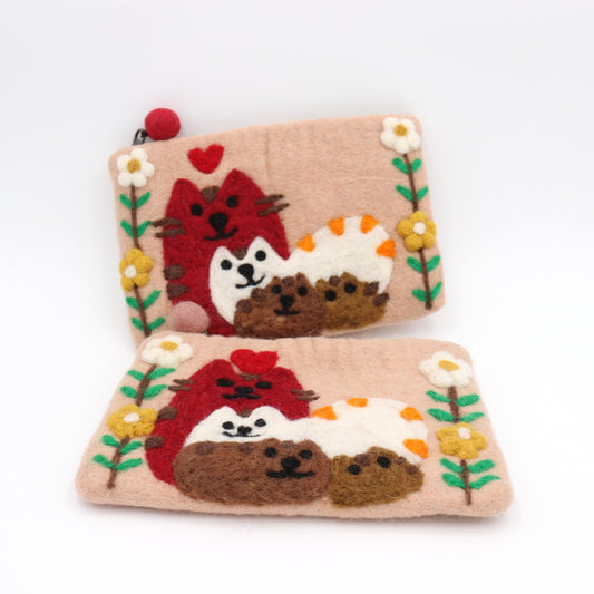 Calico Cat Cuddle Crew Wool Felt Pouch