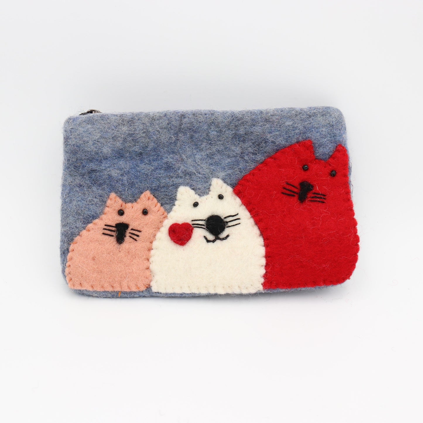 Tricolor Kitty Buddies Wool Felt Zipper Pouch