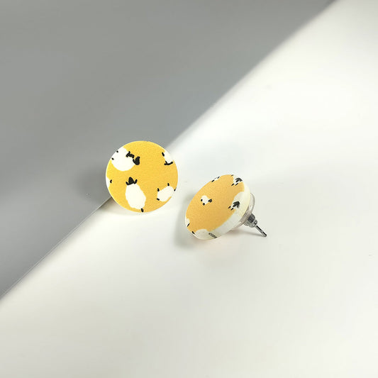 Yellow Sheep Round Acrylic Stud Earrings