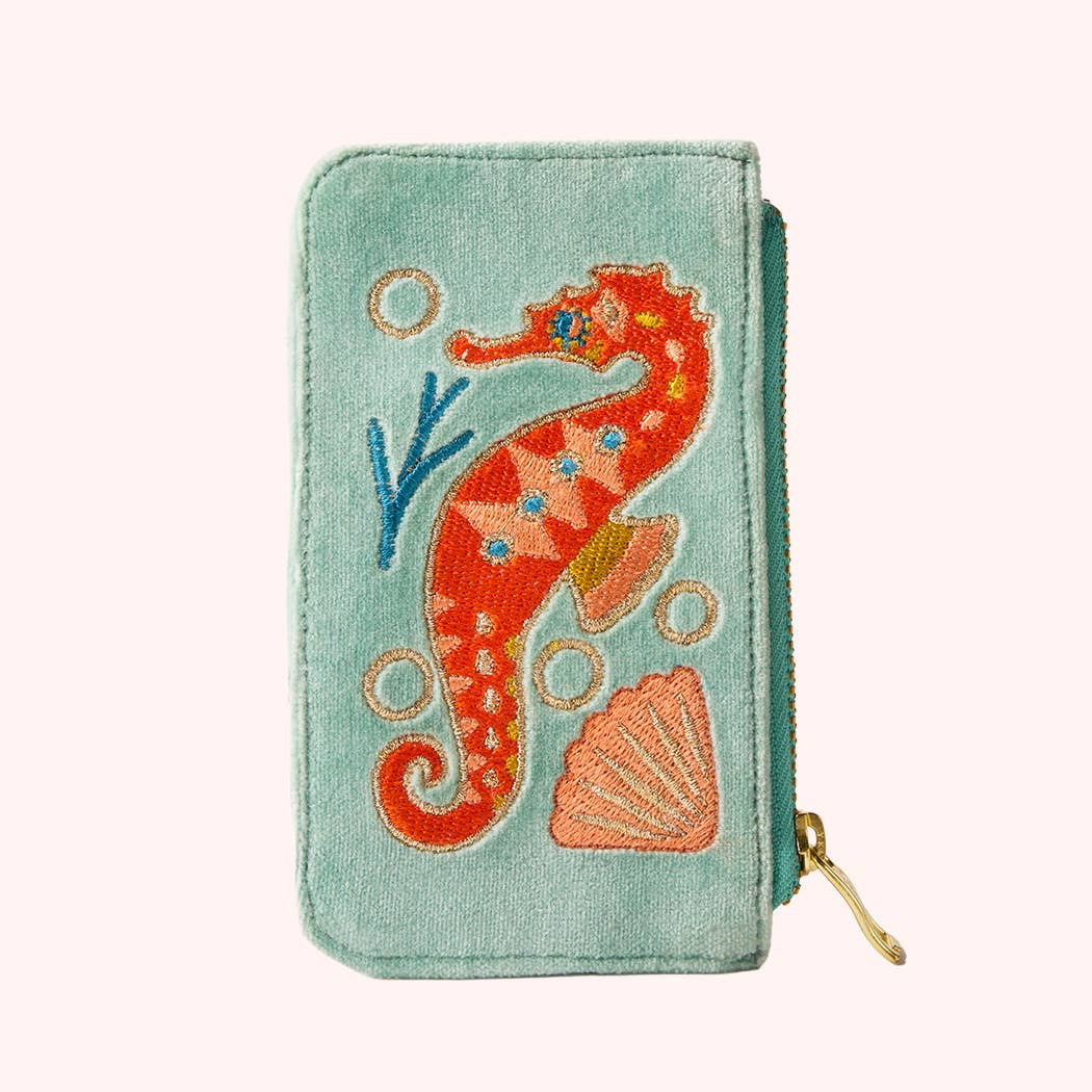 Powder Design inc - US - Velvet Card Holder - Sparkling Seahorse - Aqua