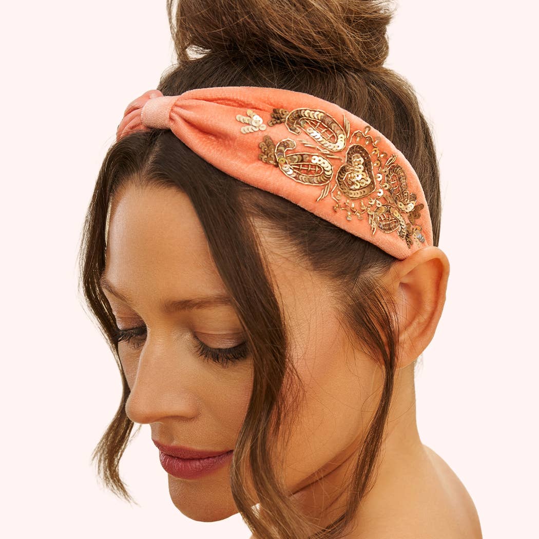 Powder Design inc - US - Velvet Embellished Headband - Coral Heart