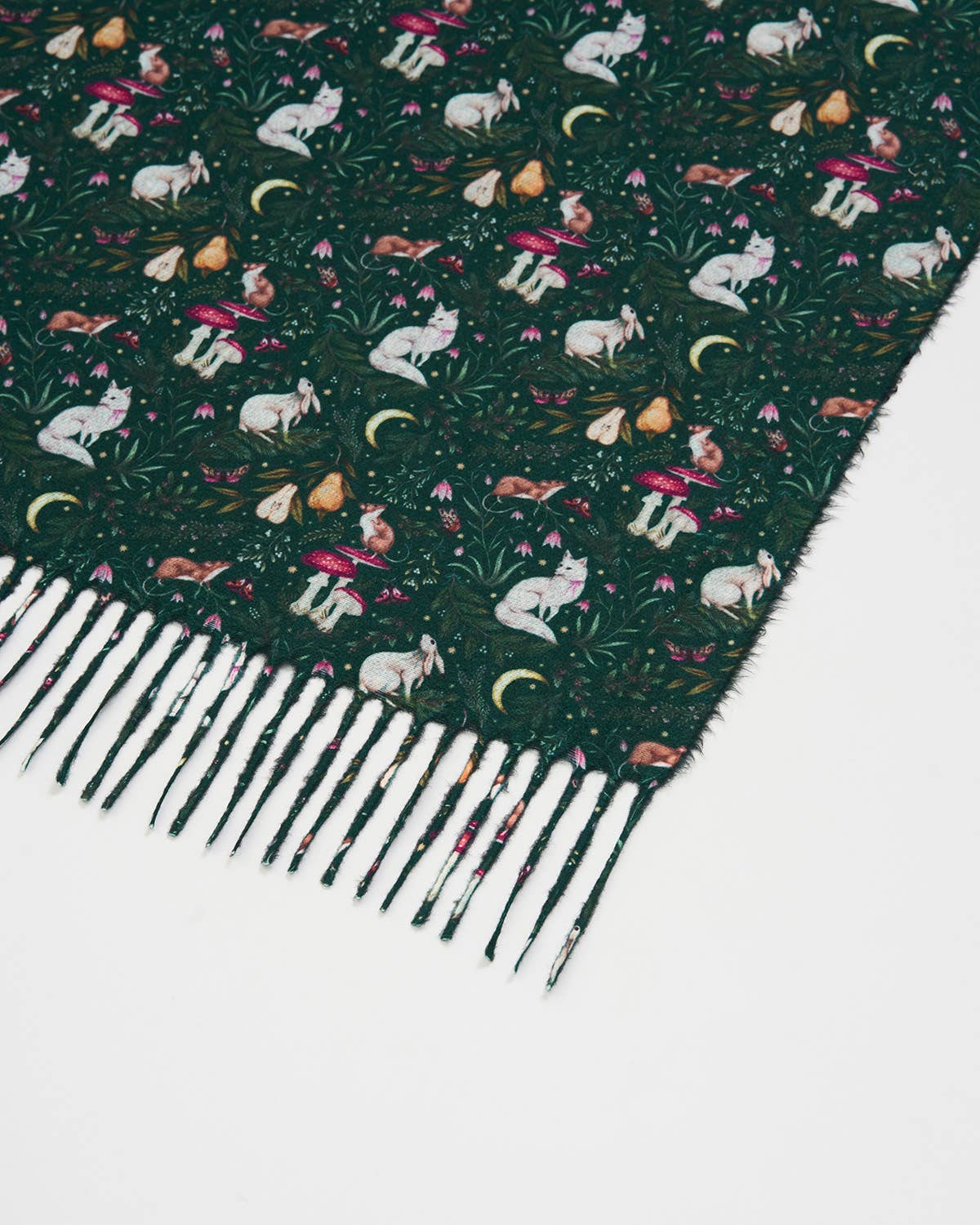 Fable England - Niva Long Fringed Scarf in Forest Green