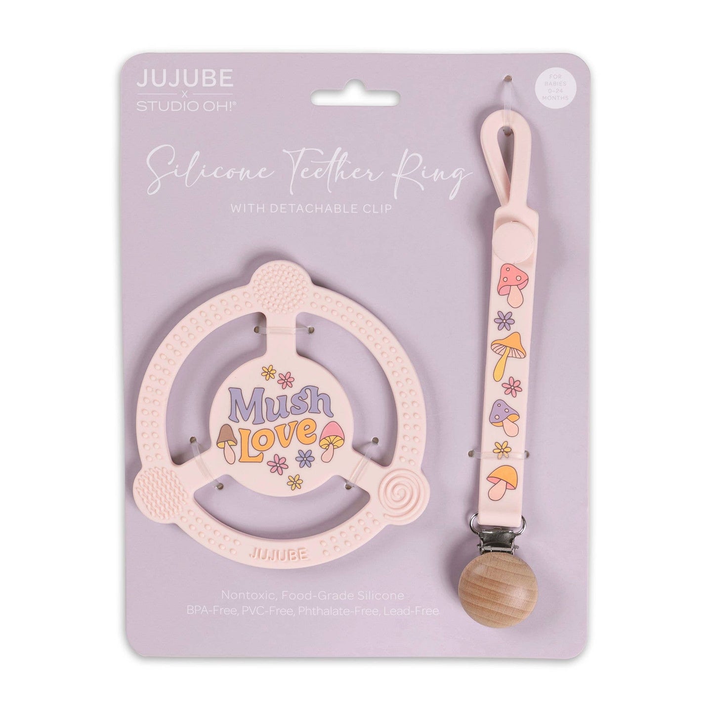 JuJuBe - Silicone Teether Ring with Detachable Clip Mushy Love