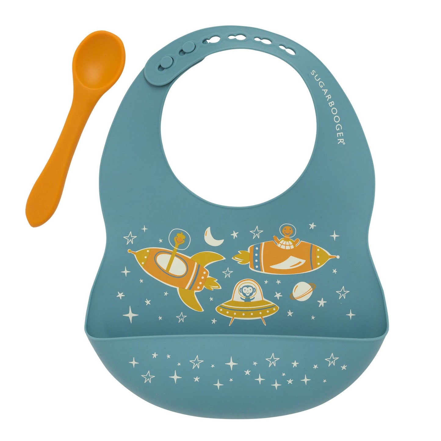 Sugarbooger by Ore’ Originals - Fresh & Messy Silicone Bib & Spoon Set | Zoom!