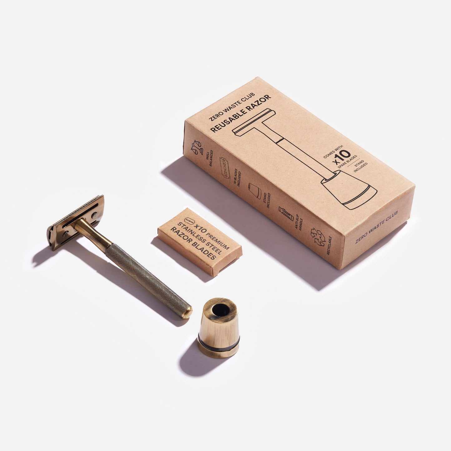 Reusable Safety Razor with Stand - 10 Blades Included: Matte Grey