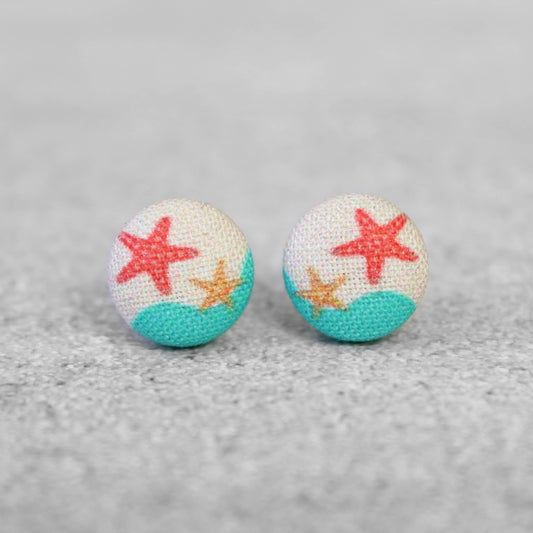 Rachel O's - Beach Fabric Button Earrings