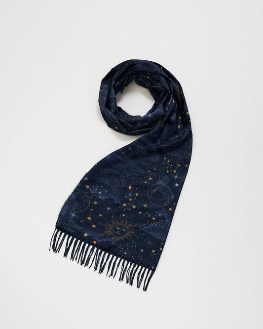 Fable England - Zodiac Long Fringed Scarf in Navy