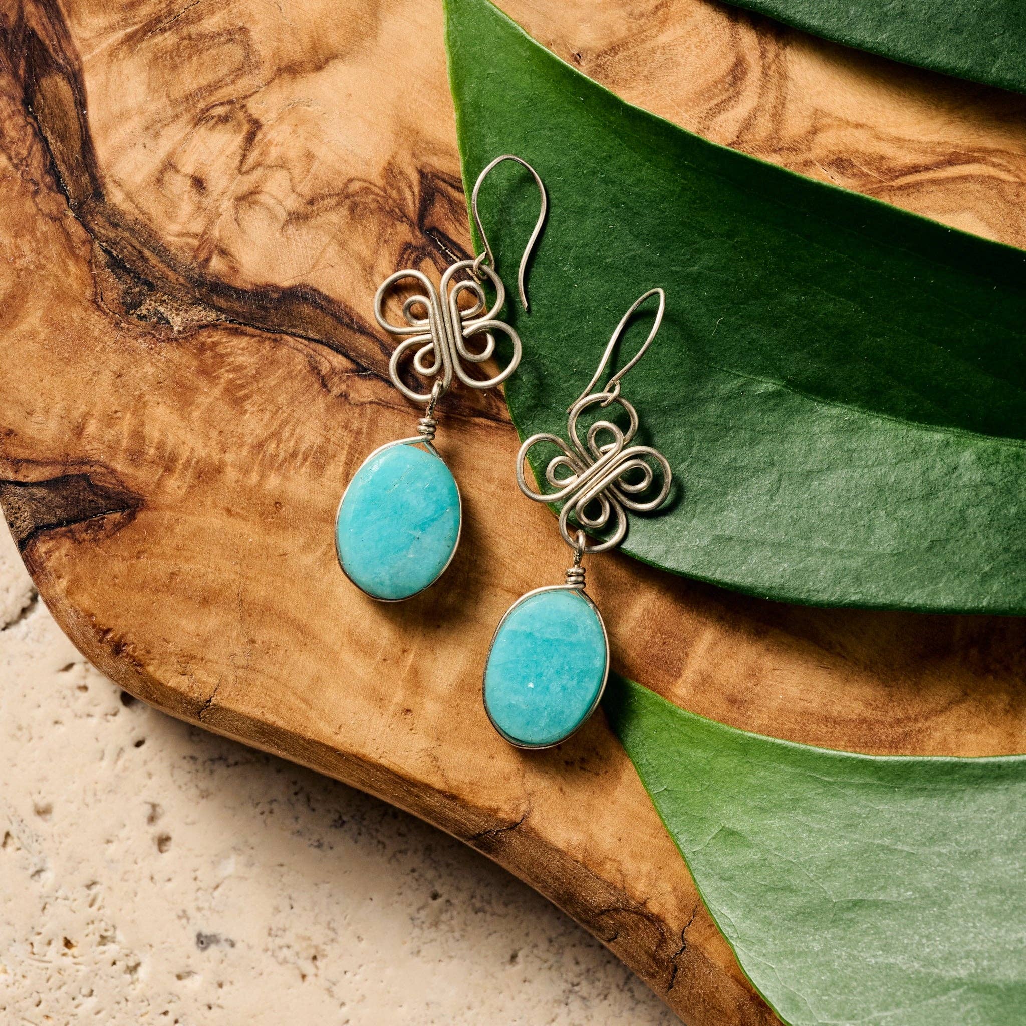 Ten Thousand Villages - Trebol Amazonite Dangle Earrings