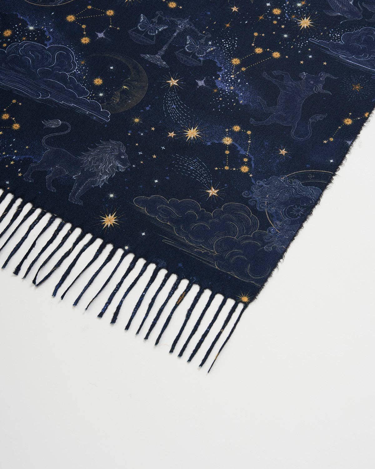 Fable England - Zodiac Long Fringed Scarf in Navy