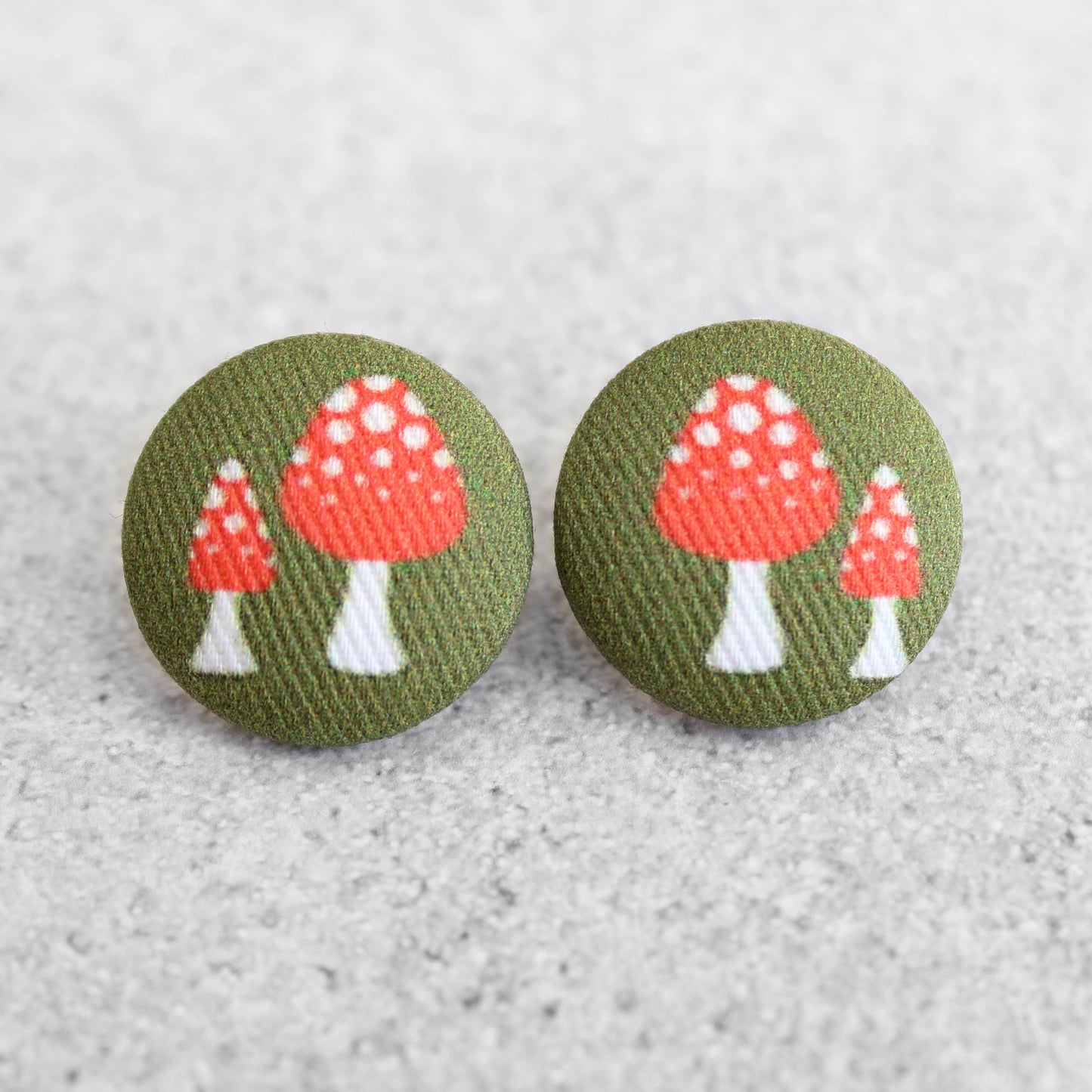Rachel O's - Bold 7/8 Inch Retro Mushrooms Fabric Button Earrings