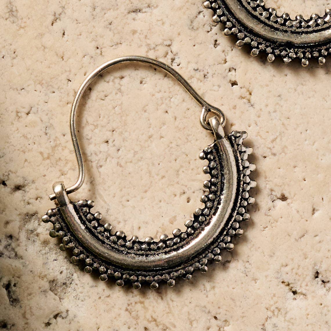 Ten Thousand Villages - Manake Silvertone Arc Dangle Earrings