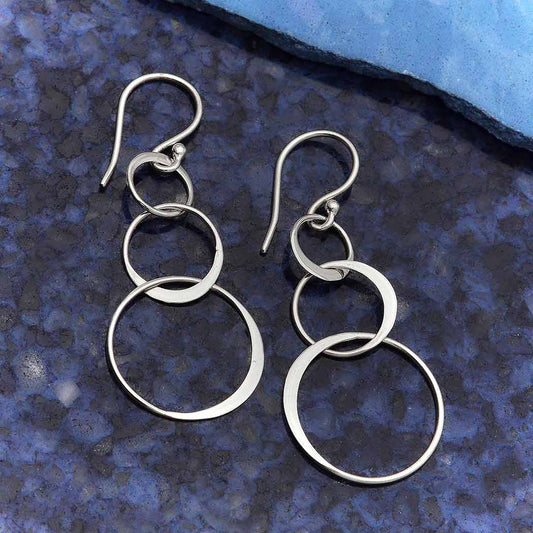 Nina Designs - Sterling Silver Three Circle of Life Earrings 46x18mm