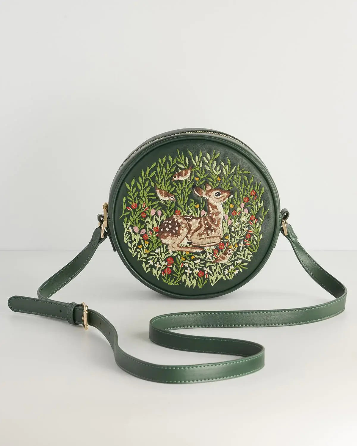 Fable England - FABLE Chloe Fawn Embroidered Circle Purse - Green