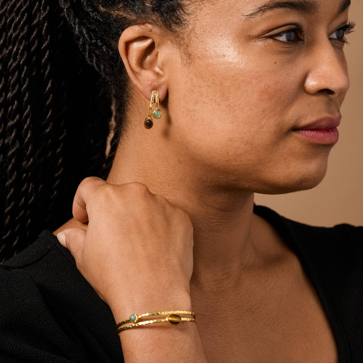 Ten Thousand Villages - Sanja Tiger + Glass Stone Post Earrings