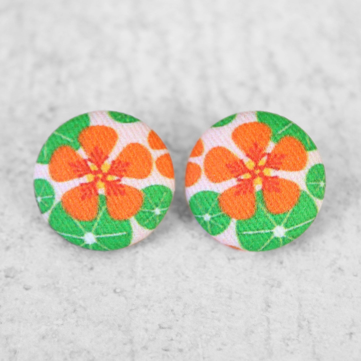 Rachel O's - Bold 7/8 Inch Nasturtium  Fabric Button Earrings