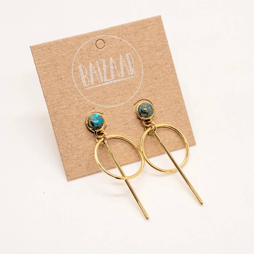 Baizaar - Brass Stone Hoop with Bar Earring