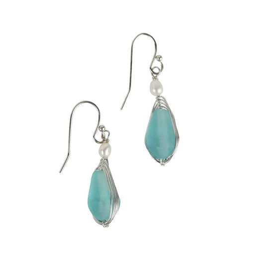 Ten Thousand Villages - Aqua Pearl Silver Drop Earrings