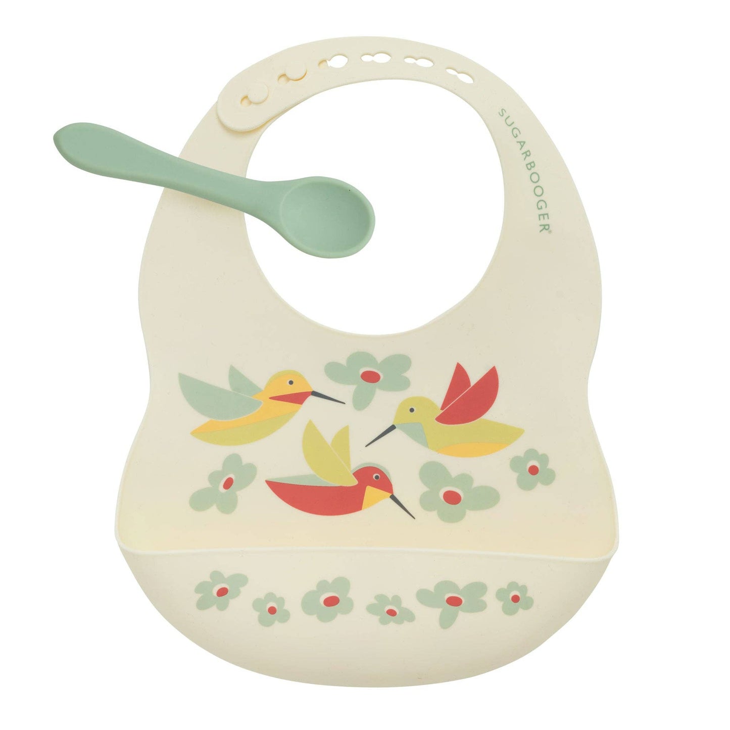 Sugarbooger by Ore’ Originals - Fresh & Messy Silicone Bib & Spoon Set | Hummingbird