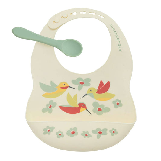 Sugarbooger by Ore’ Originals - Fresh & Messy Silicone Bib & Spoon Set | Hummingbird