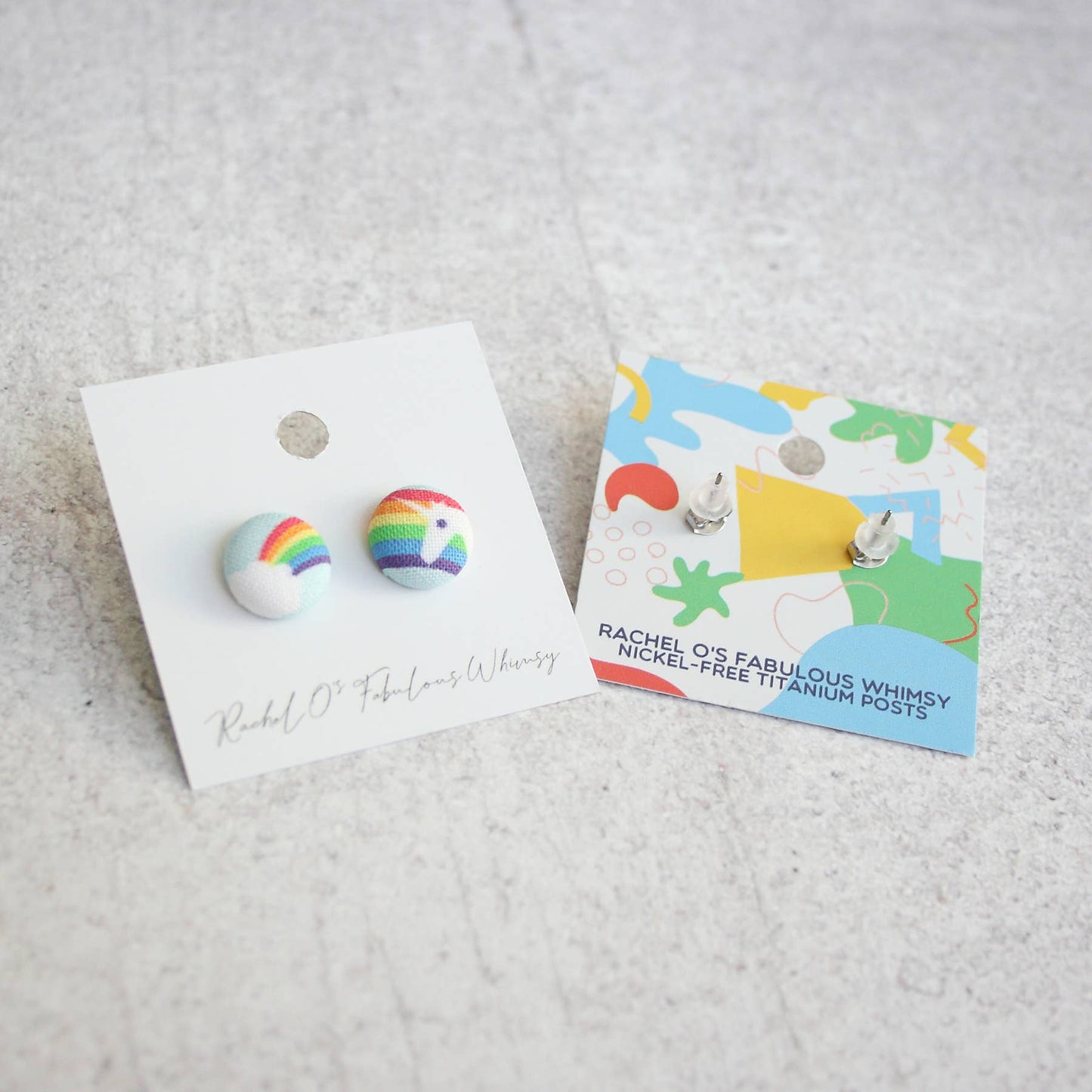 Rachel O's - Rainbow Unicorn Fabric Button Earrings