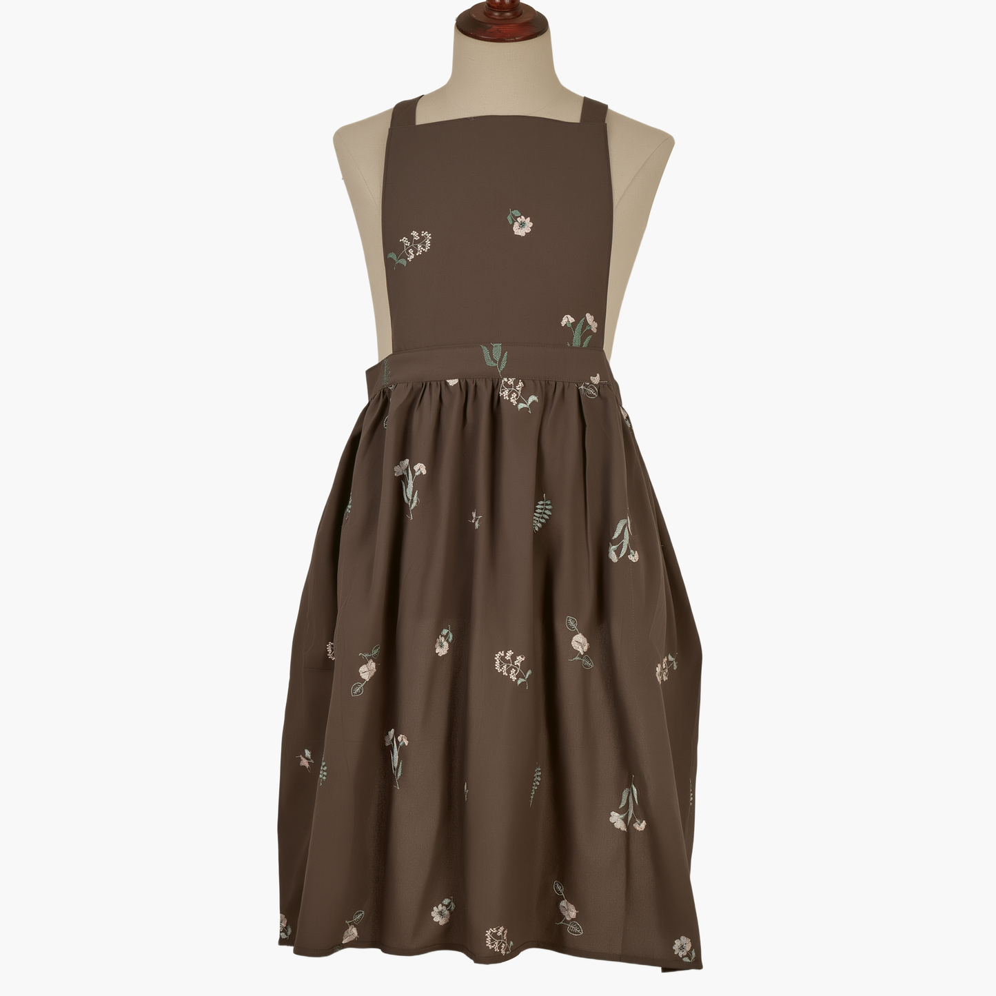 Vintage Cotton Apron with Puffed Shoulder Straps – Grey Floral